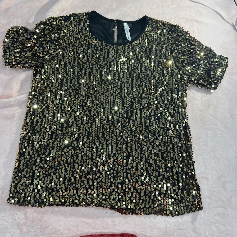 Gold And Black Sequins Stretchy Medium/ Large New Years, Christmas Dressy Wom115